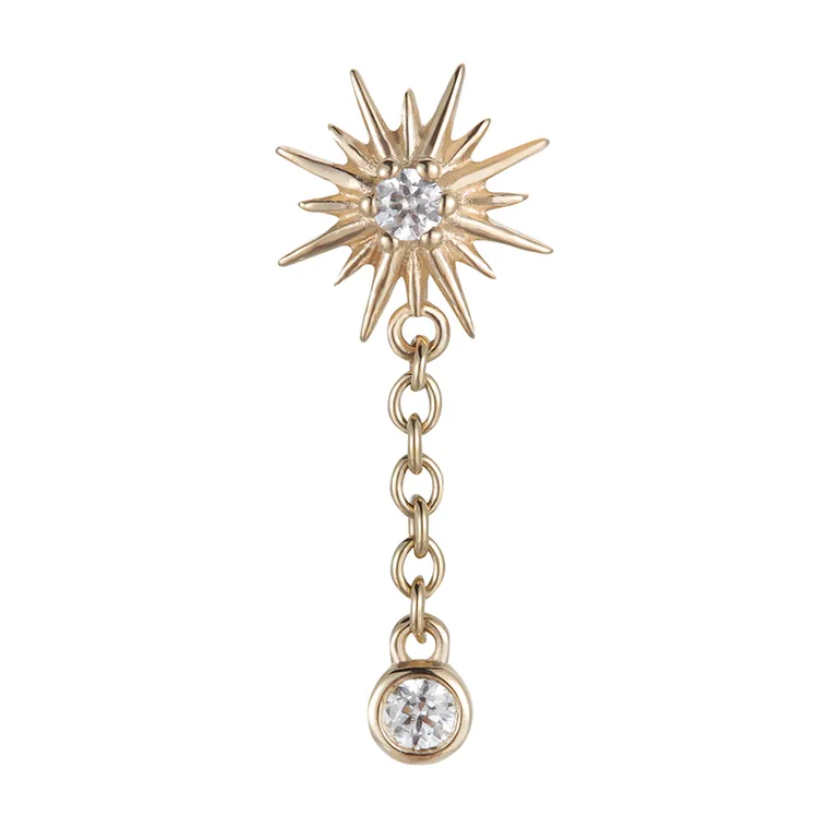 Gemmed Sun with Bezel Set Chain Dangle Top, Chaîne · bezel set chain dangle top